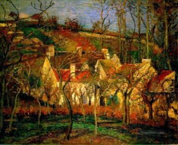  rojo Pintura - Esquina de tejados rojos de un pueblo invierno 1877 Camille Pissarro